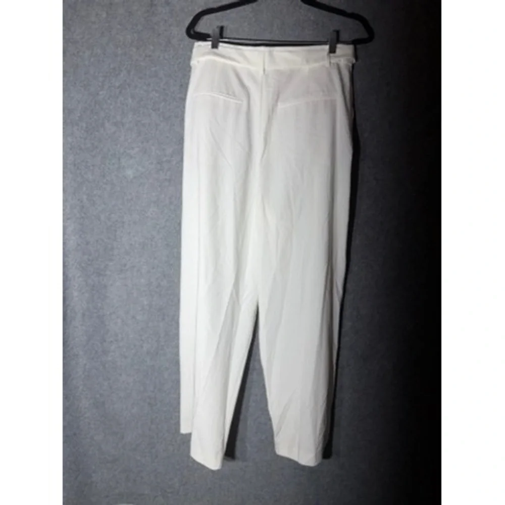 Zara High Rise Wide Leg Trousers White Relaxed Fit Pants Size L NEW Quiet Lux - Picture 7 of 9